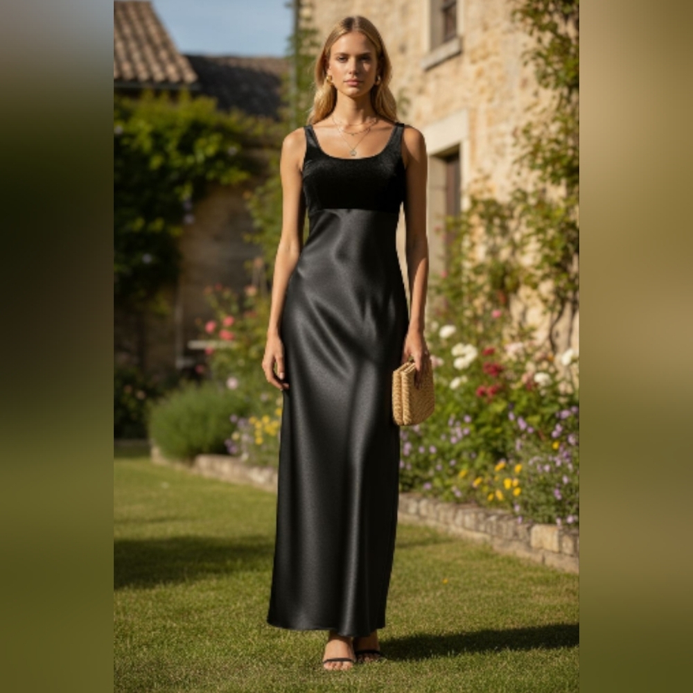 VINTAGE Black satin and velvet gown